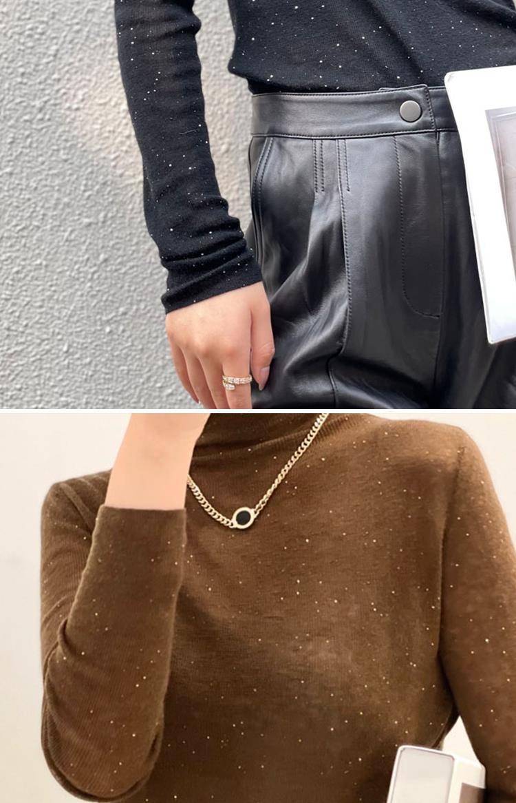 GraceChic GraceChic GraceChic European Women's Fashion 2023 New Trendy Wool High Neck Sequin Sweater Base Shirt For Women Autumn Winter Stylish_voghion.com