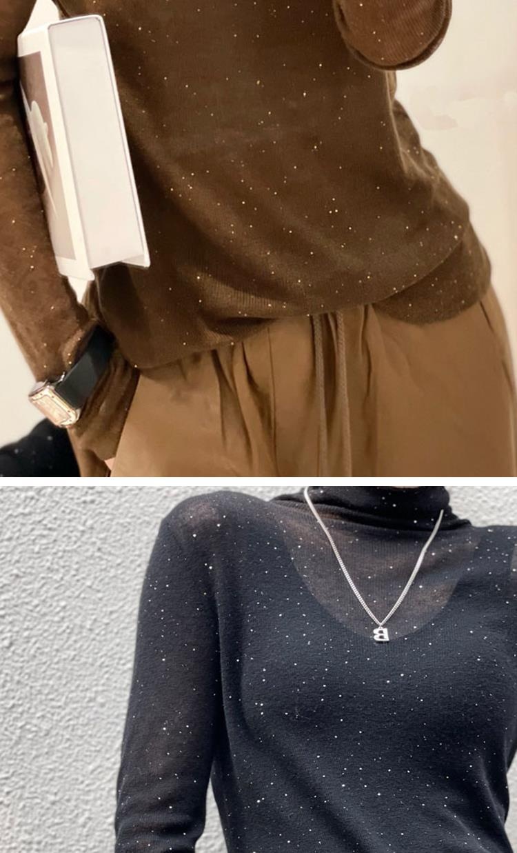 GraceChic GraceChic GraceChic European Women's Fashion 2023 New Trendy Wool High Neck Sequin Sweater Base Shirt For Women Autumn Winter Stylish_voghion.com