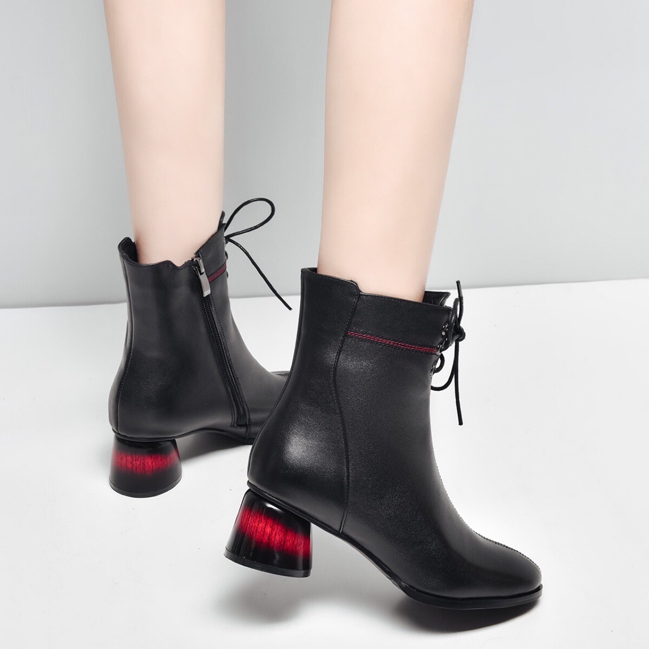 Bottes courtes ShoeVault en cuir véritable, collection automne-hiver 2023, style Martin, bout rond, talon épais, doublure polaire, pour femme._voghion.com