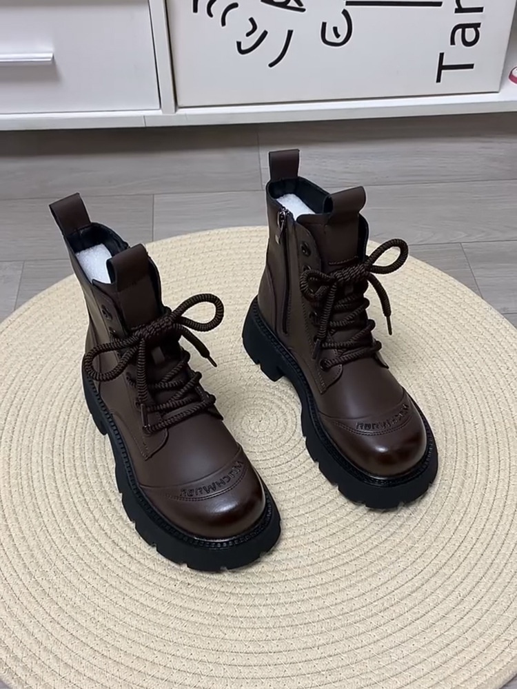 ShoeVault Martin originali con suola spessa da donna, stivali di lana in stile britannico, scarpe da donna in cotone calde alla moda per autunno inverno,_voghion.com