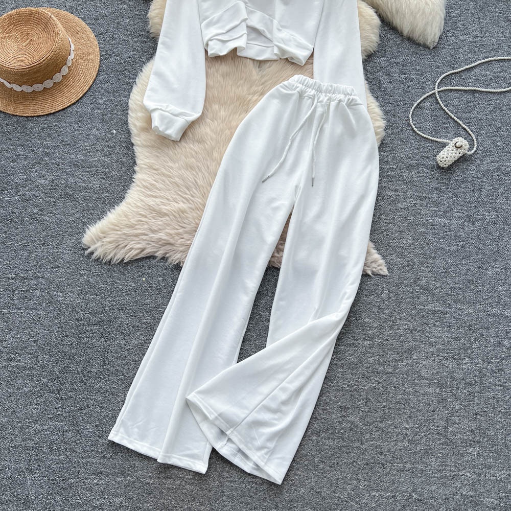 001 Tuta sportiva casual da donna, felpa autunnale a maniche lunghe con scollo rotondo e corto, pantaloni larghi a vita alta e snellenti_voghion.com