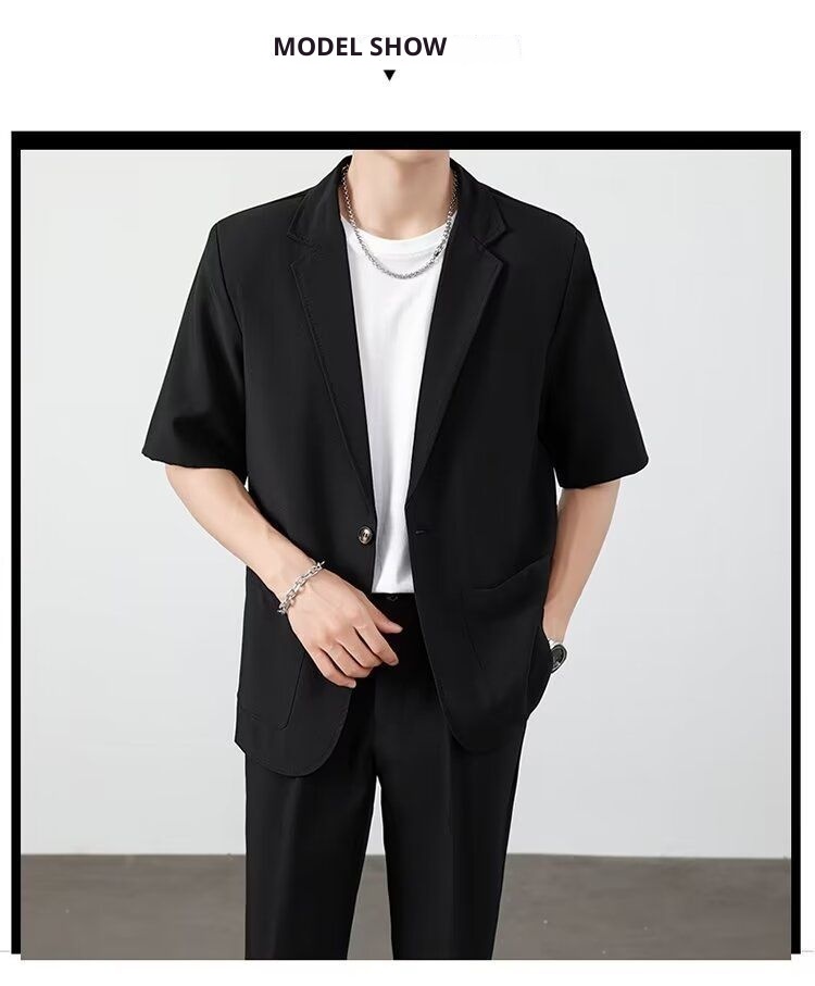 ragazzo Xia Pi Shuai Ice Silk Sottile Corto Uomo Moda Completo Due Pezzi Set Manica Cinque Quarti Casual_voghion.com