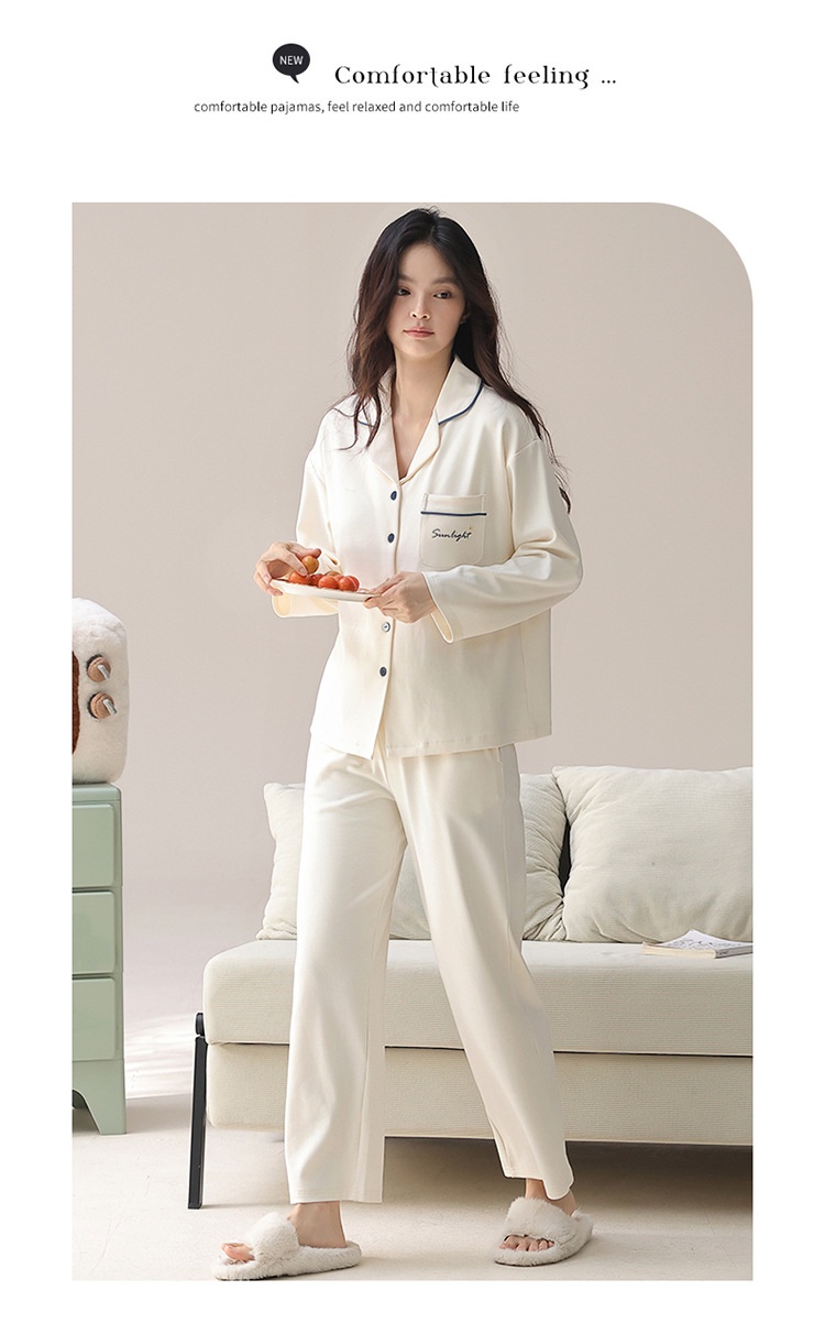 ChicShe Nuovo Pigiama da Donna in Puro Cotone Autunnale a Maniche Lunghe Cardigan Traspirante e Comodo Tutto in Cotone Tinta Unita Indossabile_voghion.com