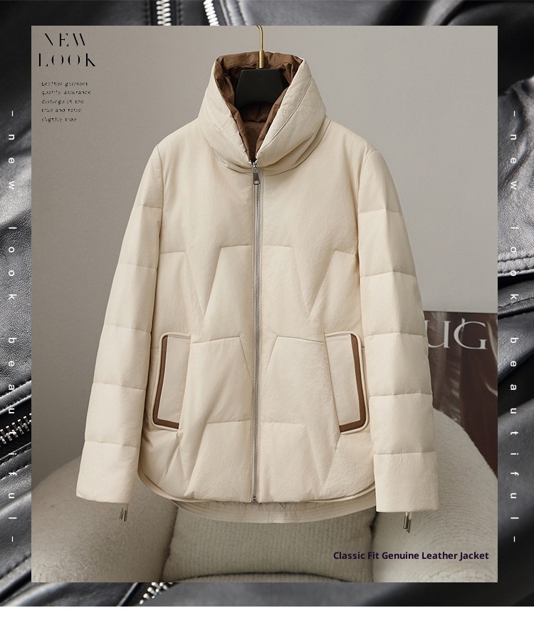 ChicShe 2025 Autunno Inverno Nuovo Cappotto Corto in Pelle di Pecora da Donna in Piuma d'Oca Spessa e Calda Giacca in Vera Pelle Haining_voghion.com