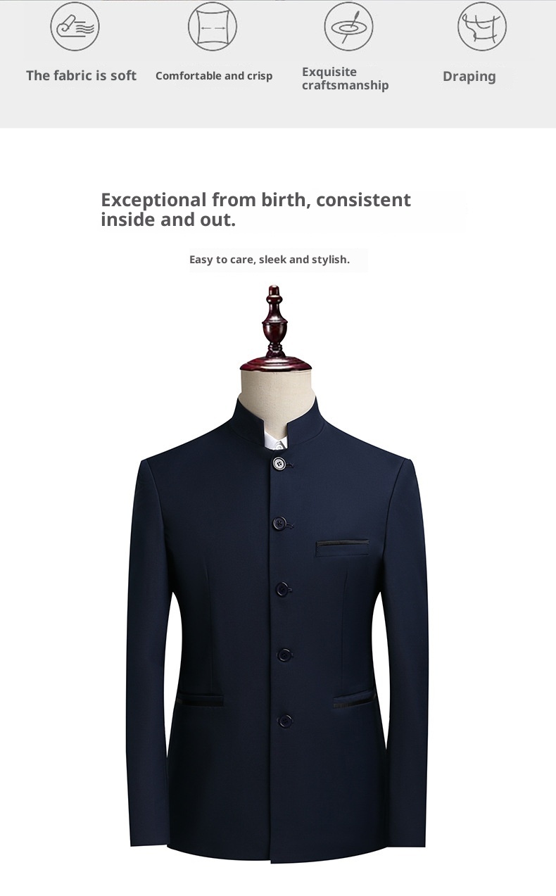 Ensemble de costume traditionnel pour garçon, tenue de cérémonie, col montant, coupe ajustée, style chinois, pour chorale, homme._voghion.com