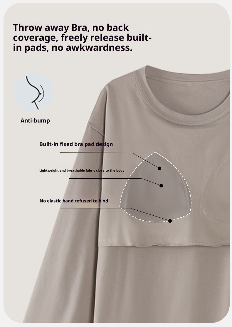 ChicShe Women's Cotton Long Sleeve Round Neck Pullover Simple Casual New Home Wear Set With Built-in Chest Pads For Spring And_voghion.com