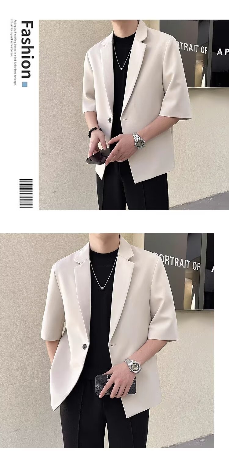 Completo estivo da uomo a maniche corte, slim fit, casual, alla moda, con maniche a sette quarti, piccolo blazer coreano_voghion.com