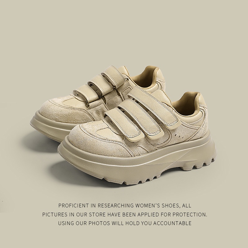 ShoeGlobe 2024 Retro Echt Leren Velcro Sneakers Voor Dames, Herfst En Winter Nieuw Veelzijdig Platform Dikke Zool Casual Trendy_voghion.com