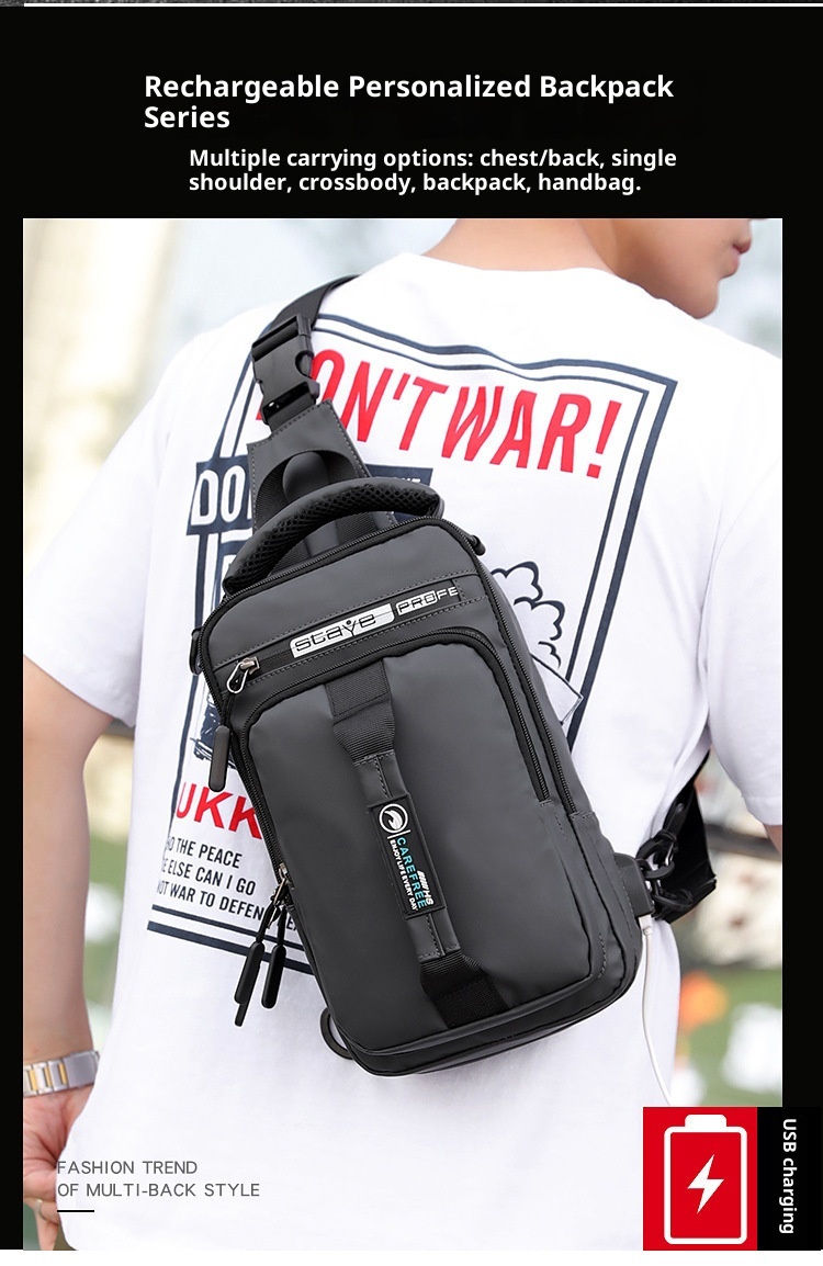 001 Solid Color Oxford Cloth Bag For Men, Single Shoulder Crossbody Business Casual Commuter Chest Bag, USB Backpack_voghion.com