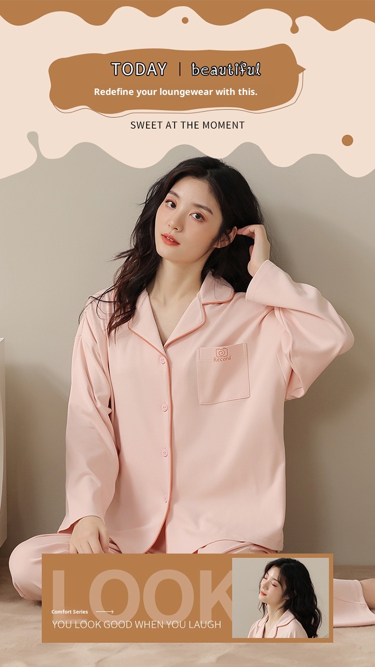 Pigiama da donna in tinta unita ChicShe in cotone autunno 2025, nuovo cardigan primaverile, manica lunga, stile celebrità di Internet, set da casa_voghion.com