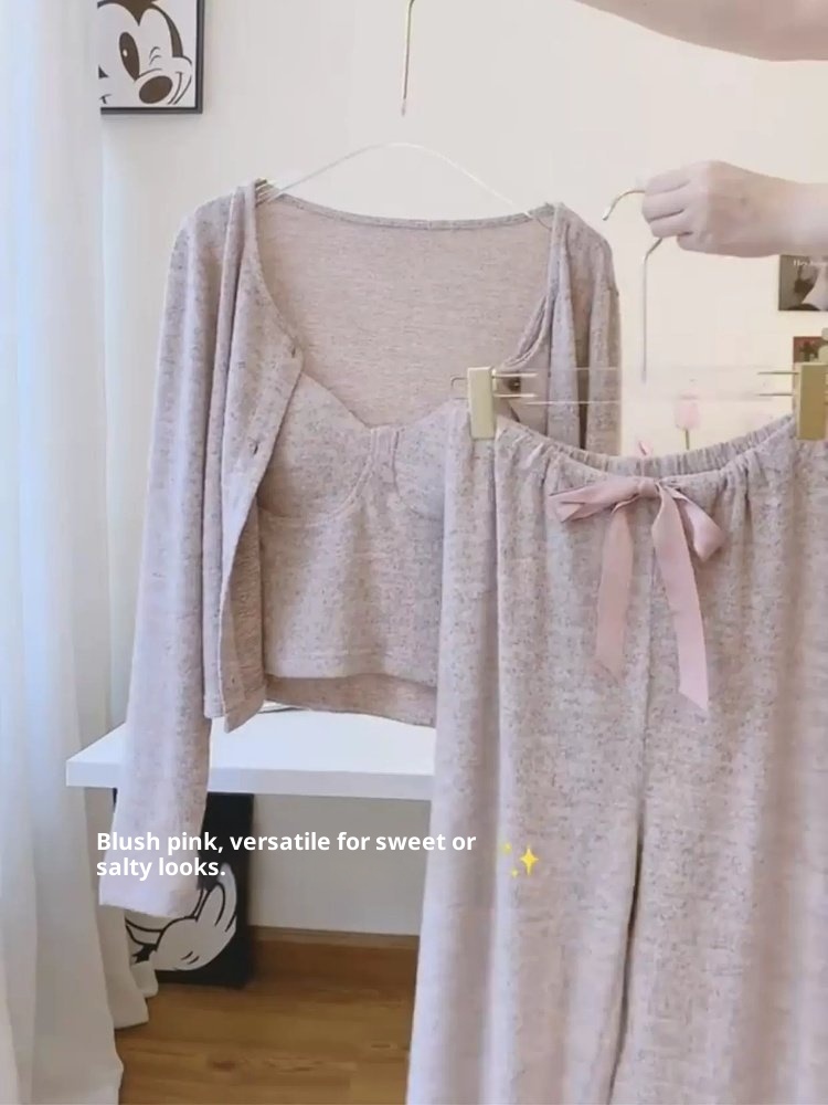 ChicShe Winter Japanese Style Sexy Pajamas For Women With Chest Pads, Spring Autumn Women's 2025 New Three-Piece Set Homewear_voghion.com