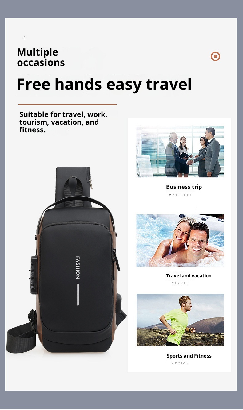 001 Erkek Göğüs Çantası, Şifreli Kilit, Hırsızlığa Karşı Dayanıklı Bisiklet, Günlük Açık Hava Koşu Seyahat Bel Çantası, Tek Omuz_voghion.com