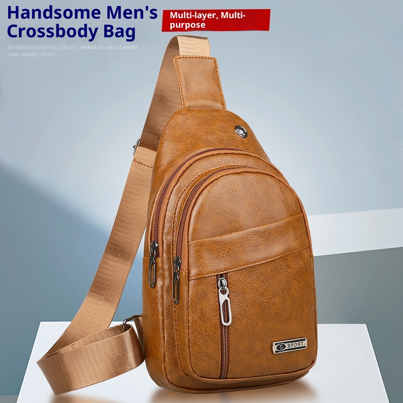 001 Manufacturer Wholesale Korean Fashion Men's Crossbody Bag Casual Travel PU Leather Single Shoulder Small Chest Backpack_voghion.com
