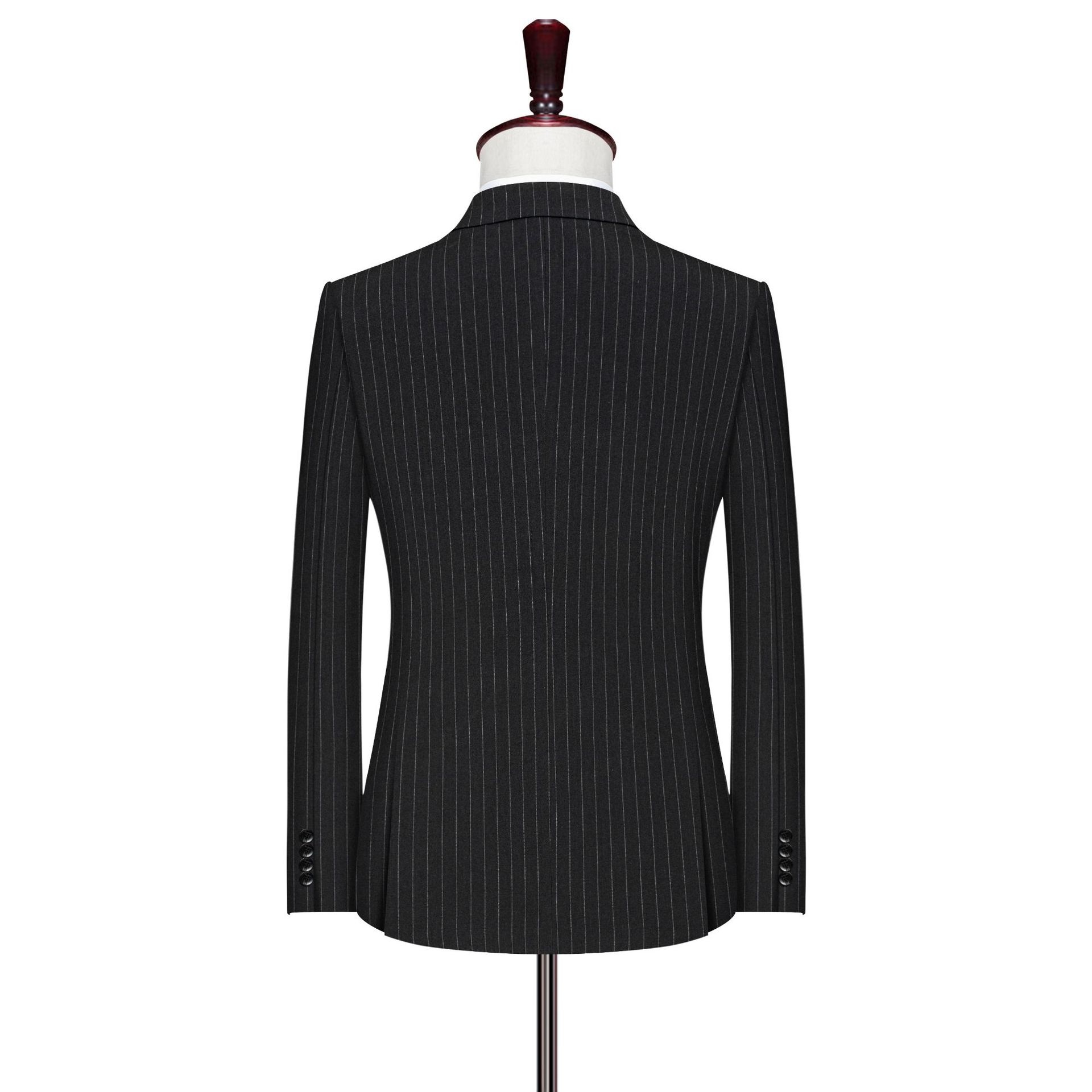 boy Double-Breasted Striped Stretch Set For Men Loose Fit Plus Size Wedding Suit_voghion.com