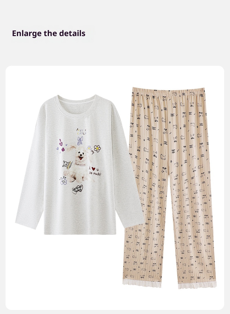 ChicShe New Spring Pajamas Ladies Pullover Autumn Winter Cartoon Long Sleeve Pants Cotton Home Clothes Set_voghion.com