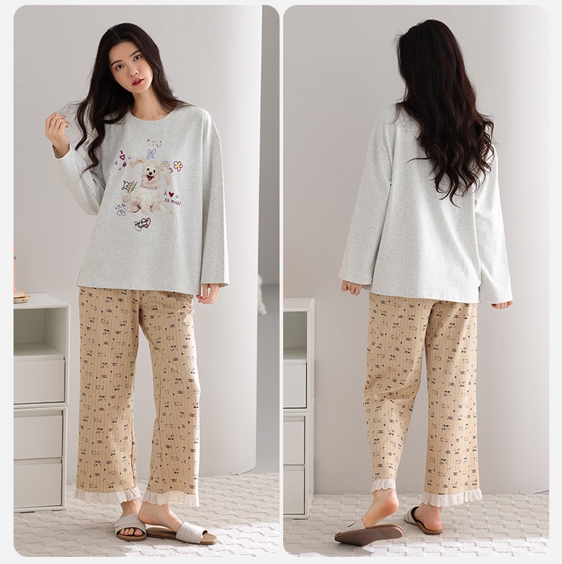 ChicShe New Spring Pajamas Ladies Pullover Autumn Winter Cartoon Long Sleeve Pants Cotton Home Clothes Set_voghion.com