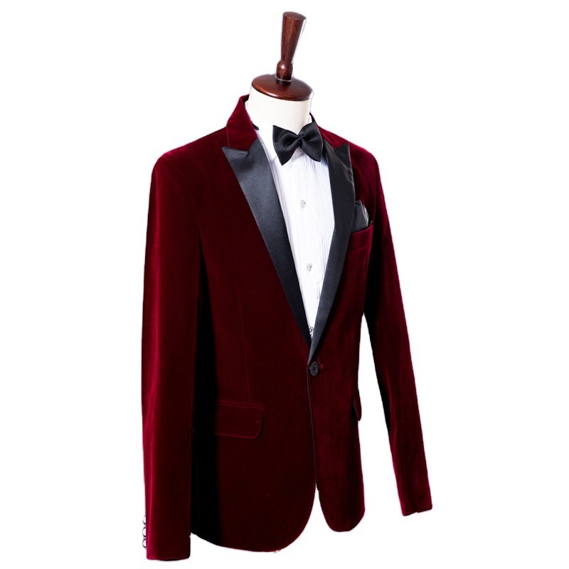 Herren-Freizeitanzug für Jungen, Smoking-Set für Gastgeber, Sänger, Auftrittsoutfit, Bräutigam, Business-Anzug, festliche Kleidung, Burgunderrot, Samt, Königsblau_voghion.com