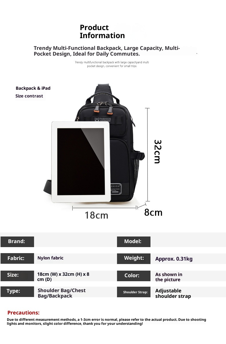 001 New Crossbody Men, Multifunctional Outdoor Chest Bag, Large Capacity, Durable, Personalized Single Shoulder For Work And_voghion.com