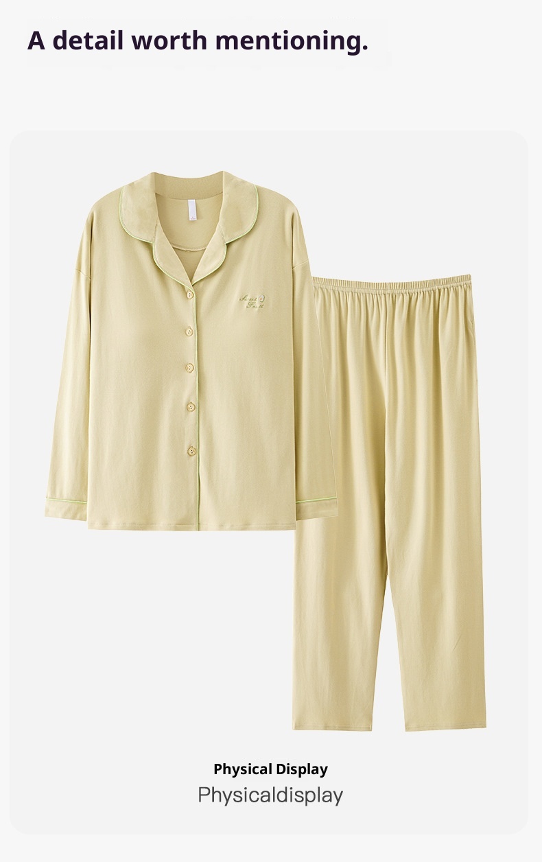 ChicShe 100% Cotton Padded Pajamas Women, Long Sleeve Pants, Simple Casual Korean Style Cardigan With Turn-Down Collar, Suitable_voghion.com