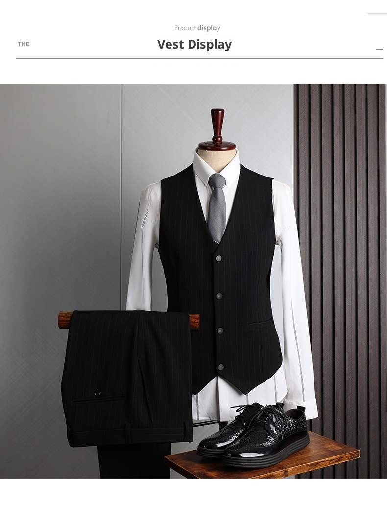 Traje de hombre con rayas grises, estilo coreano, corte ajustado, ideal para bodas, banquetes y eventos formales e informales._voghion.com