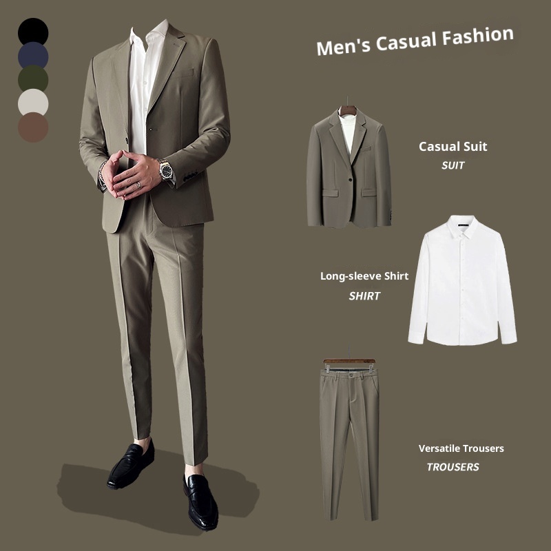 Completo casual da uomo in stile coreano, vestibilità slim, piccolo blazer, giacca da ufficio leggera, abito da sposo, abito da sposa_voghion.com