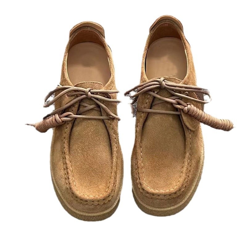 ShoeGlobe Echt Leer~Dong Jie Same Style Kangoeroe Herfst Winter Nieuwe Veterschoenen Retro Platte Casual Schoenen Dikke Zolen Sneakers Voor_voghion.com