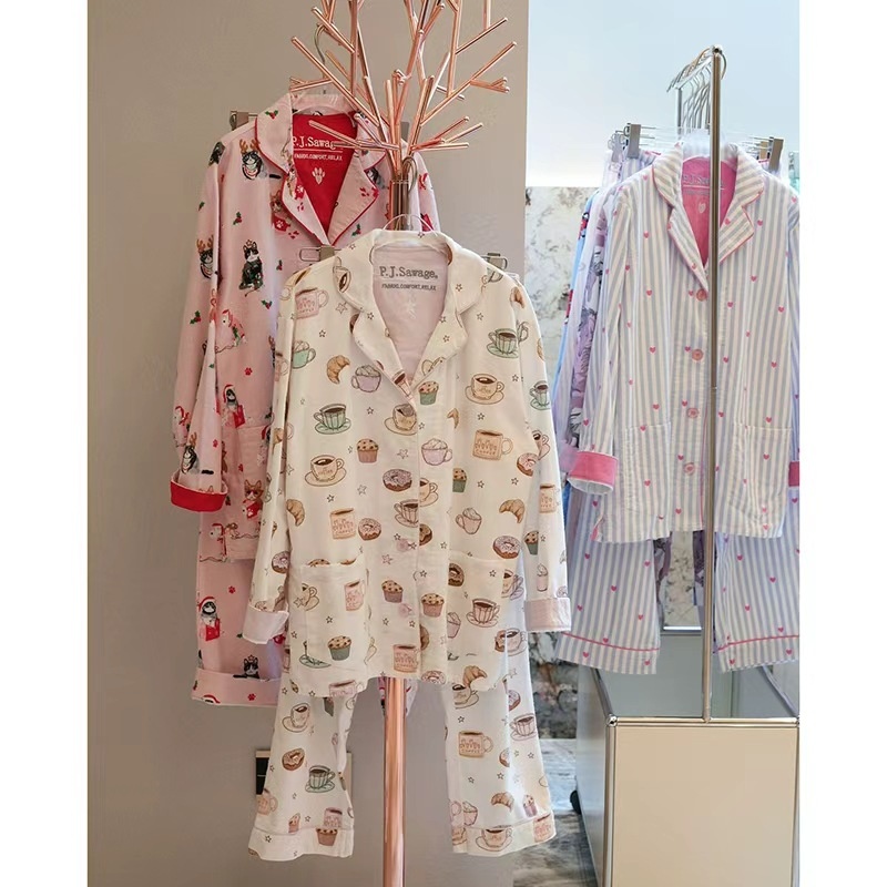 ChicShe P.J.Sawage Pigiama caldo e spesso in cotone spazzolato per donna, autunno inverno, pigiama premaman in morbido cotone_voghion.com