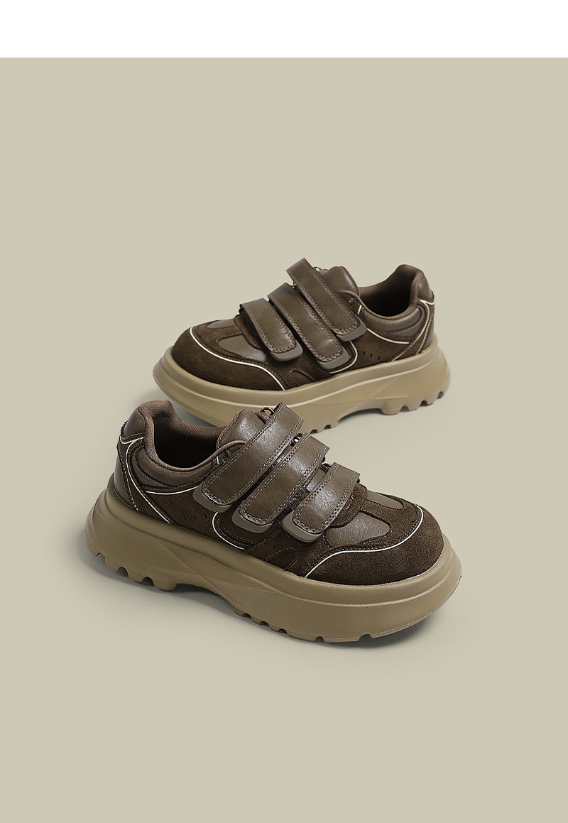 ShoeGlobe 2024 Retro Echt Leren Velcro Sneakers Voor Dames, Herfst En Winter Nieuw Veelzijdig Platform Dikke Zool Casual Trendy_voghion.com