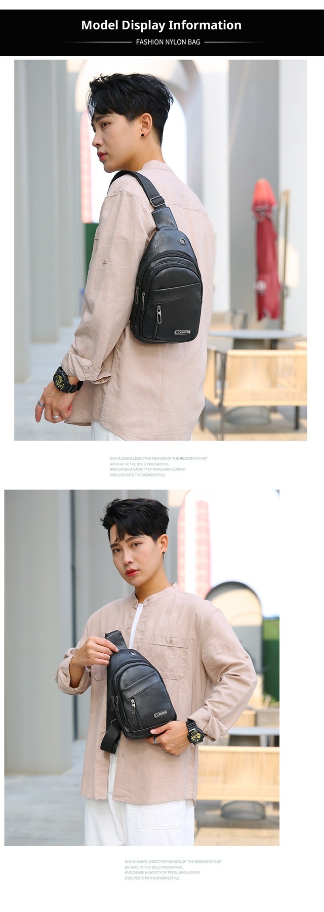 001 Manufacturer Wholesale Korean Fashion Men's Crossbody Bag Casual Travel PU Leather Single Shoulder Small Chest Backpack_voghion.com