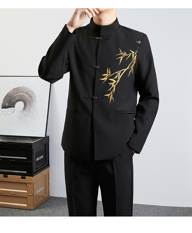 Herren-Anzug im Retro-Stil mit Stehkragen für Frühling und Herbst – ideal für Hochzeiten._voghion.com