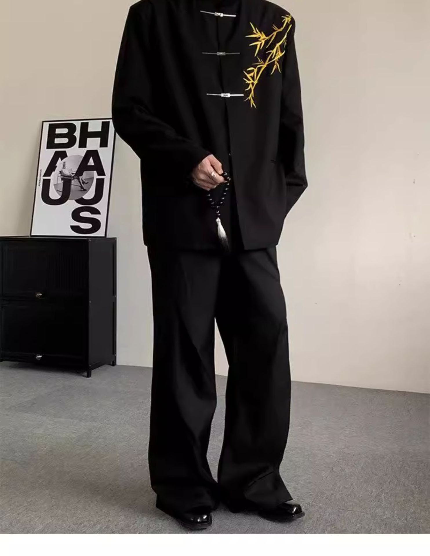 boy New Chinese Men's Engagement National Style Stand Collar Zhongshan Gold Bamboo Embroidery Boys Adult Formal Suit_voghion.com