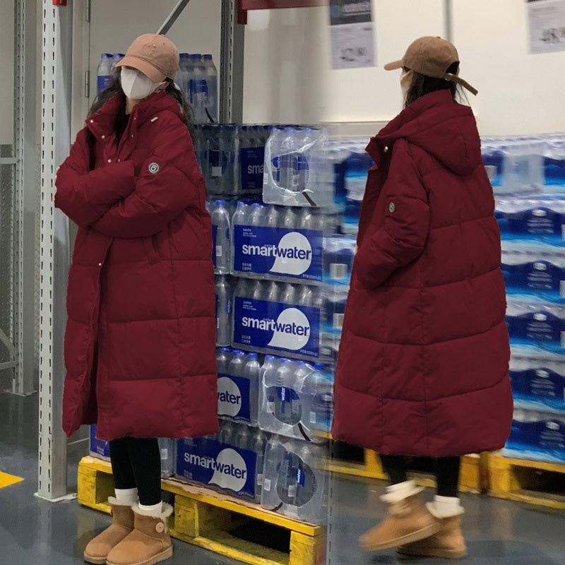 Doudoune longue ChicShe en coton pour femme, arrivant au-dessus du genou, extra longue, collection hiver 2023, manteau épais et ample pour couple_voghion.com