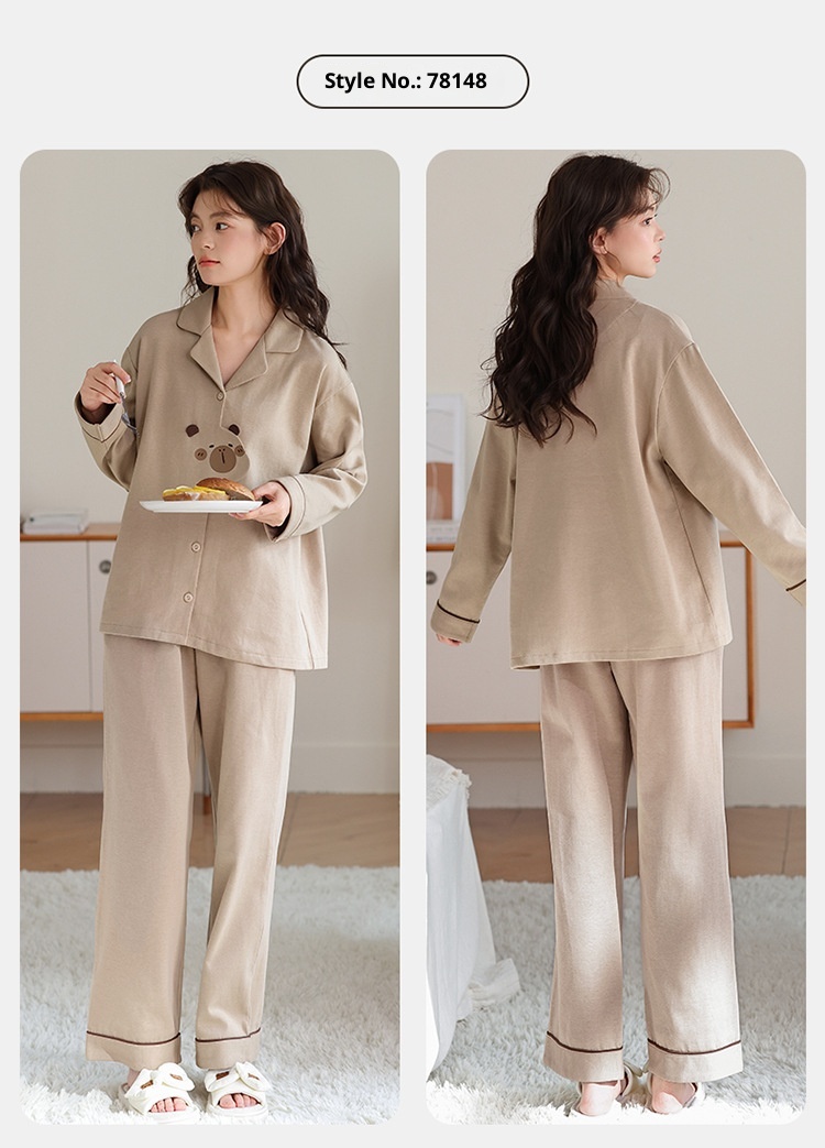 ChicShe 2025 New Cotton Pajamas For Women Spring And Autumn Long Sleeve Loose Striped Set Ladies Homewear Wearable Cartoon_voghion.com