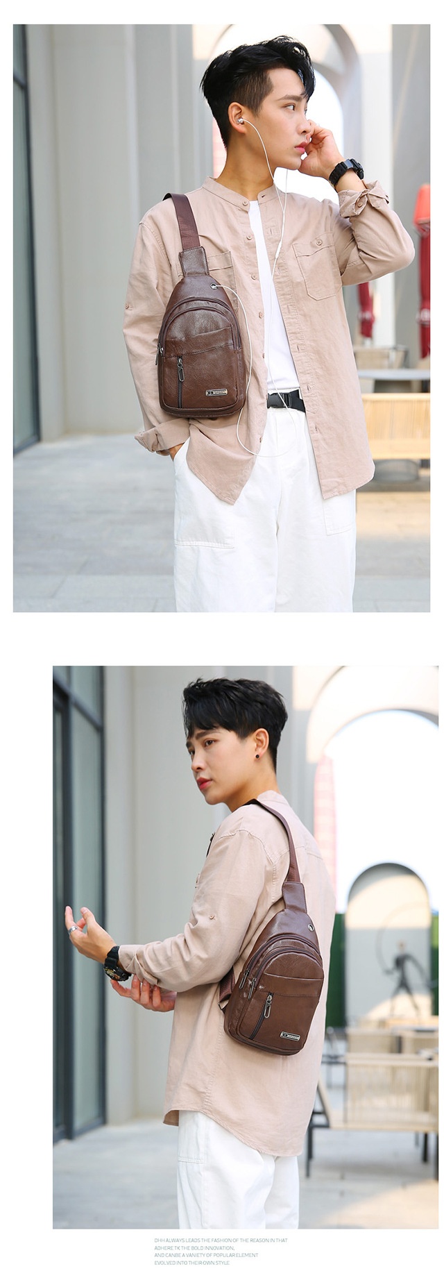 001 Manufacturer Wholesale Korean Fashion Men's Crossbody Bag Casual Travel PU Leather Single Shoulder Small Chest Backpack_voghion.com