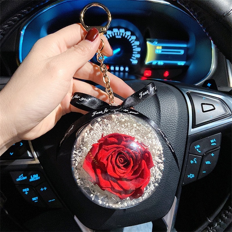 Portachiavi creativo con fiore eterno, in acrilico, con palla di rosa, regalo di festa per la moglie, decorazione per interni auto_voghion.com