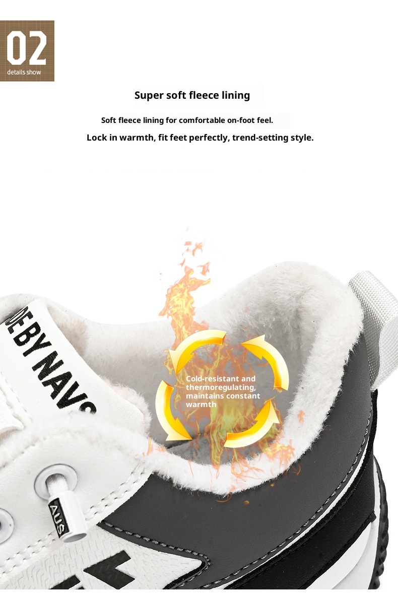 ActiveGo Cotton Autumn Winter Fleece Lined Warm Cold-Resistant Snow Boots Men's Sports Casual Thick-Soled White Trendy Shoes_voghion.com