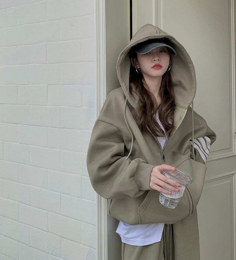 001 Thickened Hooded Sports Women, Spring, Autumn, Winter Korean Style, Loose Fit For Students, Fashionable Casual Two-Piece_voghion.com