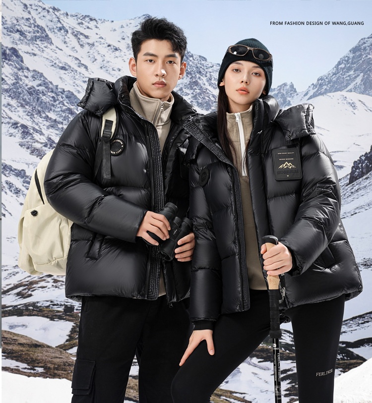 ChicShe Minus 40 Grad Nordosten Schwarz Gold Paar Daunenjacke Unisex Warm Kapuze Extrem Kalt Lang und Kurz Modischer Mantel_voghion.com