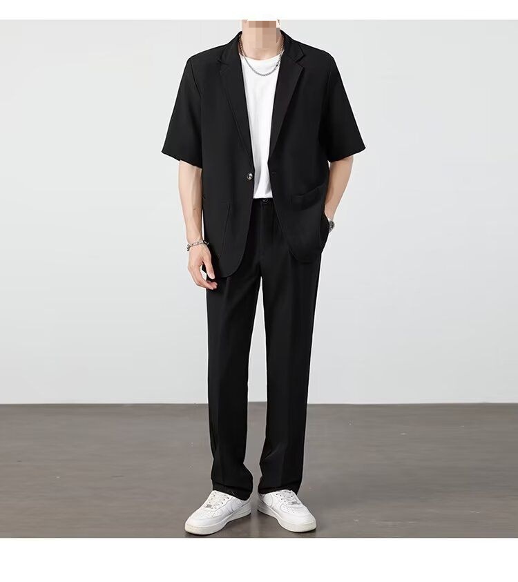 ragazzo Xia Pi Shuai Ice Silk Sottile Corto Uomo Moda Completo Due Pezzi Set Manica Cinque Quarti Casual_voghion.com