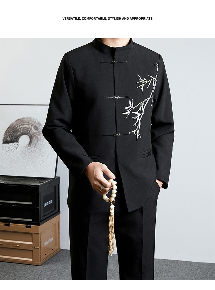 Herren-Anzug im Retro-Stil mit Stehkragen für Frühling und Herbst – ideal für Hochzeiten._voghion.com