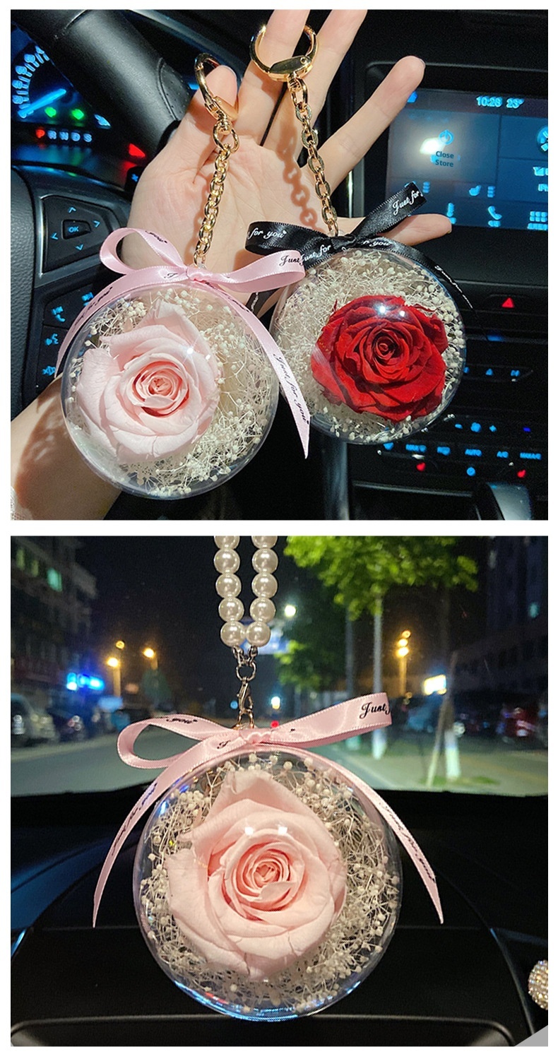 Portachiavi creativo con fiore eterno, in acrilico, con palla di rosa, regalo di festa per la moglie, decorazione per interni auto_voghion.com