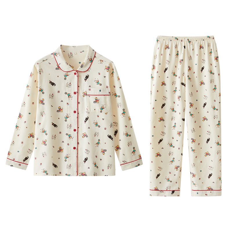ChicShe Circus 69 – Japanischer Pyjama für Damen, Frühlings- und Winter-Homewear-Set aus gebürsteter Baumwolle mit Cartoon-Motiven_voghion.com
