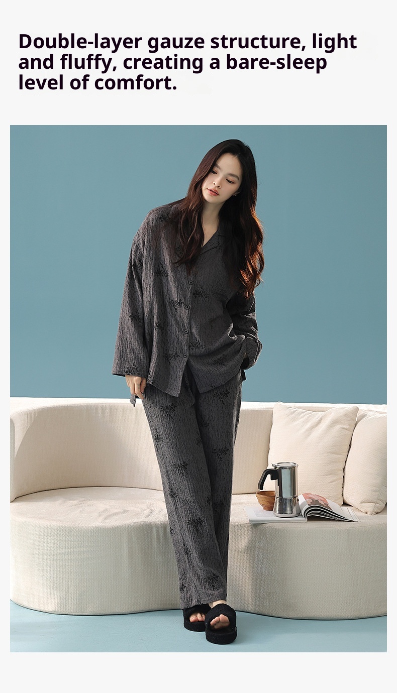 ChicShe Babyweicher, doppellagiger Baumwoll-Langarmpyjama aus reiner Baumwolle (Klasse A) – Damen-Herbst-Set für höchsten Wohnkomfort_voghion.com