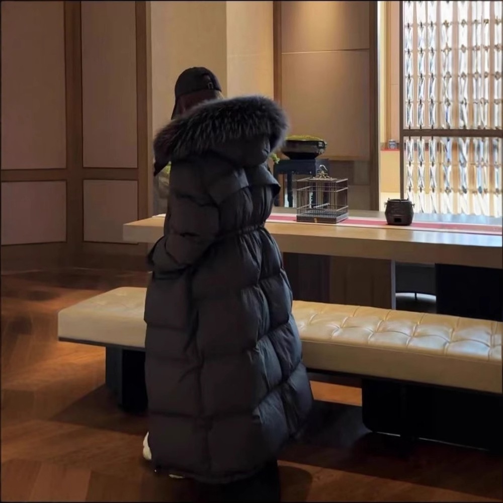 ChicShe 2024 New Winter Large Fur Collar Hooded Thickened Long White Duck Warm Korean Style Women's Down Jacket Coat_voghion.com