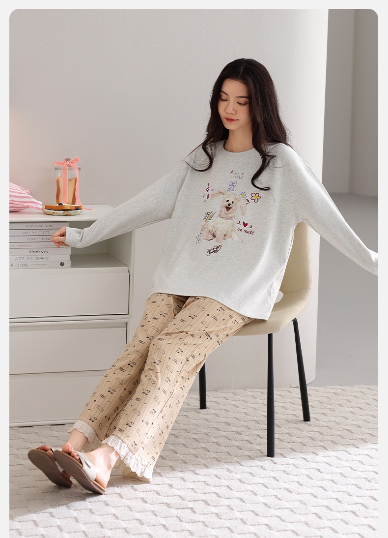 ChicShe New Spring Pajamas Ladies Pullover Autumn Winter Cartoon Long Sleeve Pants Cotton Home Clothes Set_voghion.com