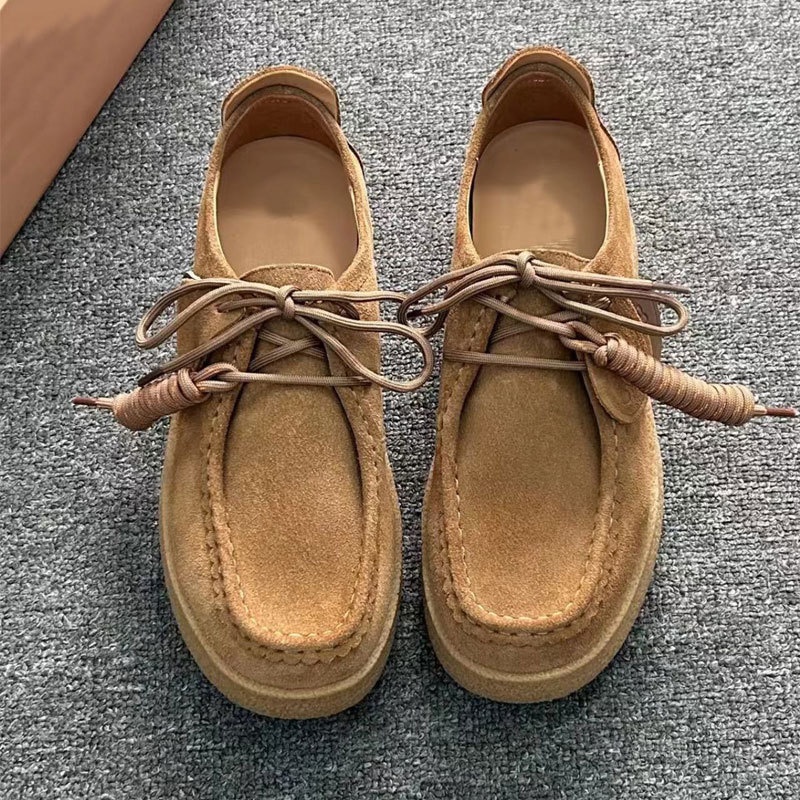 ShoeGlobe Echt Leer~Dong Jie Same Style Kangoeroe Herfst Winter Nieuwe Veterschoenen Retro Platte Casual Schoenen Dikke Zolen Sneakers Voor_voghion.com