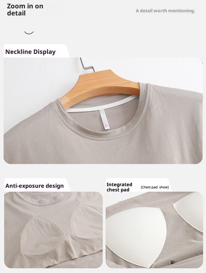 ChicShe Women's Cotton Long Sleeve Round Neck Pullover Simple Casual New Home Wear Set With Built-in Chest Pads For Spring And_voghion.com