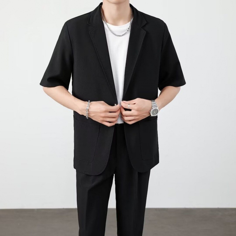 ragazzo Xia Pi Shuai Ice Silk Sottile Corto Uomo Moda Completo Due Pezzi Set Manica Cinque Quarti Casual_voghion.com