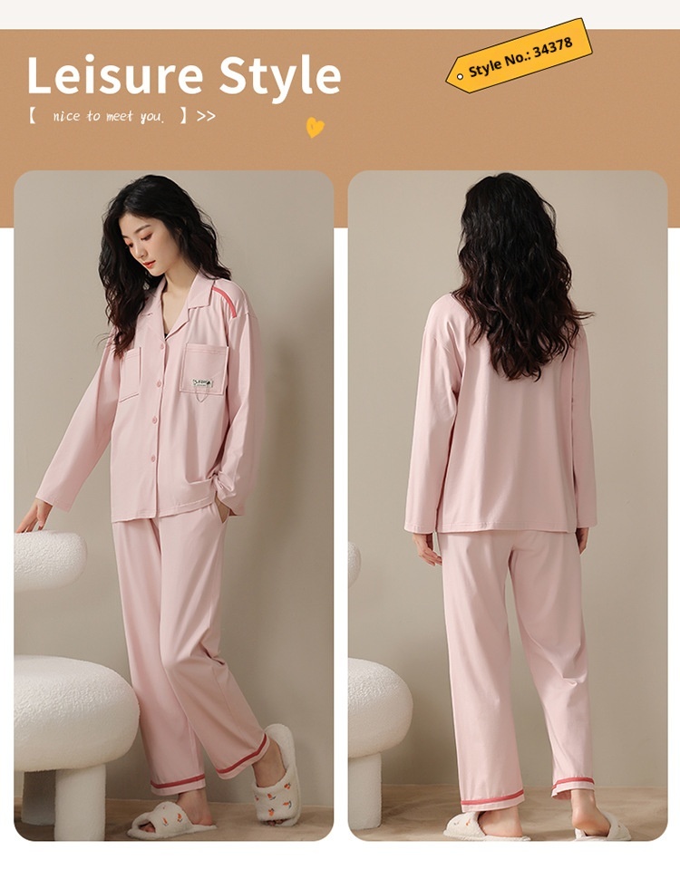 Pigiama da donna in tinta unita ChicShe in cotone autunno 2025, nuovo cardigan primaverile, manica lunga, stile celebrità di Internet, set da casa_voghion.com