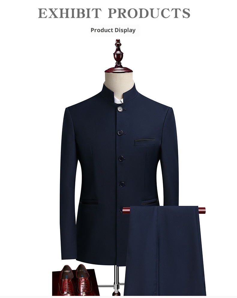 Ensemble de costume traditionnel pour garçon, tenue de cérémonie, col montant, coupe ajustée, style chinois, pour chorale, homme._voghion.com